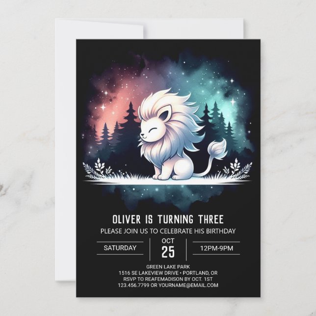 Invitación Cumpleaños del León Adorable de Whimsy (Anverso)