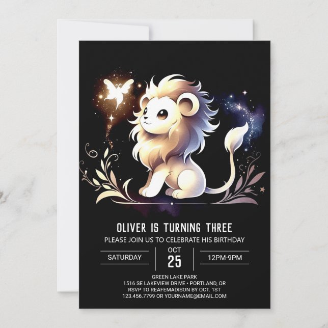 Invitación Cumpleaños del León Adorable personalizado (Anverso)