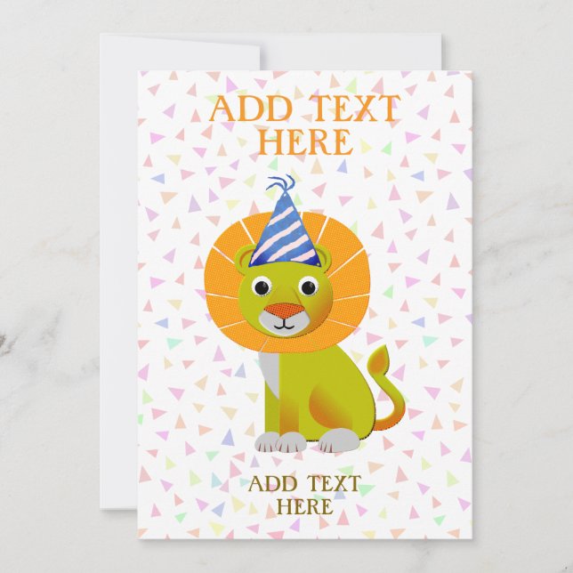 Invitación Cumpleaños del León Cute (Anverso)