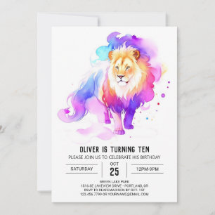 Invitación Cumpleaños del León de la acuarela salvaje