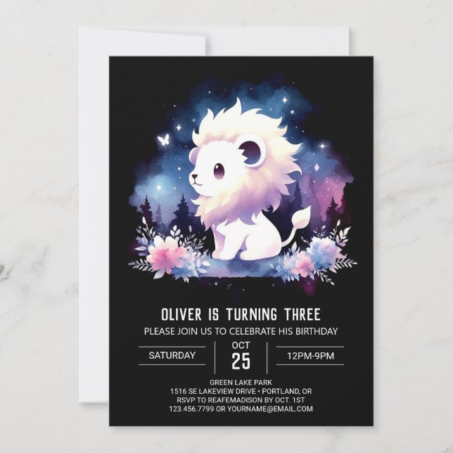 Invitación Cumpleaños del León de los Niños Whimsy (Anverso)