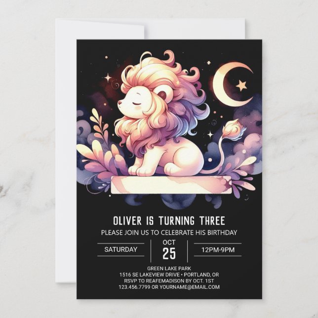Invitación Cumpleaños del León de Sweet Whimsy (Anverso)