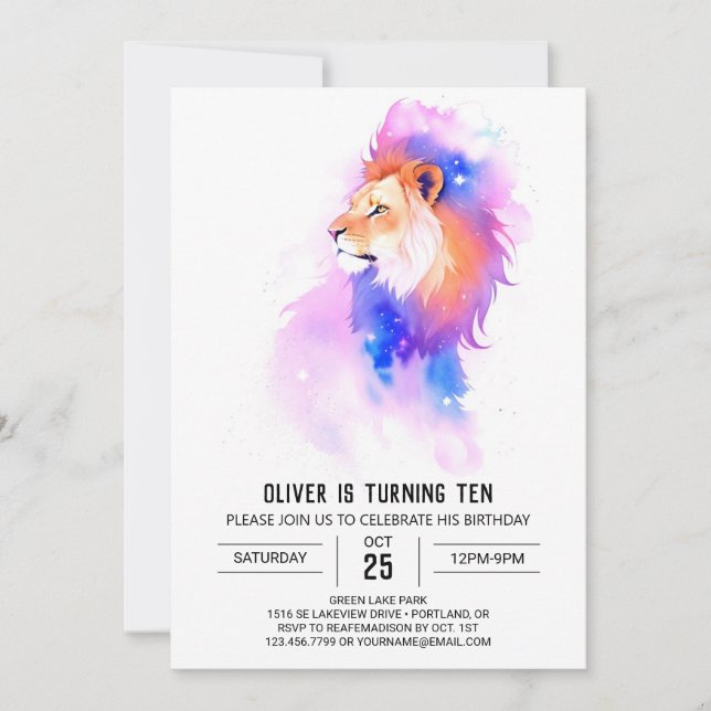 Invitación Cumpleaños del León del Boho Imprimible (Anverso)