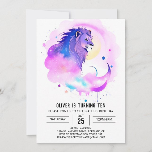 Invitación Cumpleaños del León Digital para Niños (Anverso)