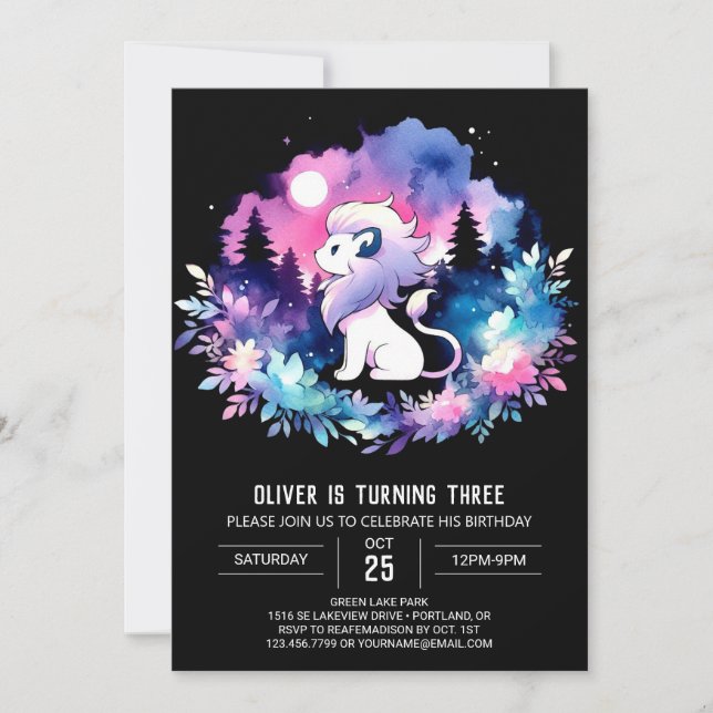 Invitación Cumpleaños del León Magnífico Pastel (Anverso)