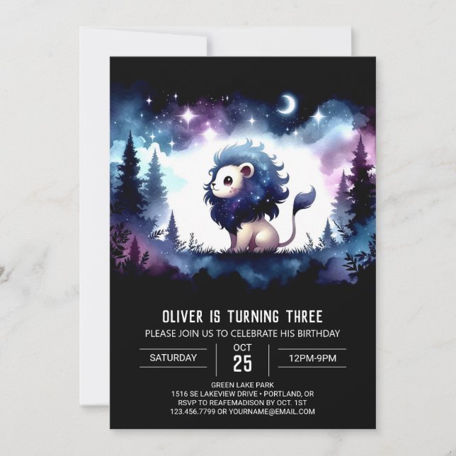 Invitación Cumpleaños del León personalizado Whimsical (Anverso)