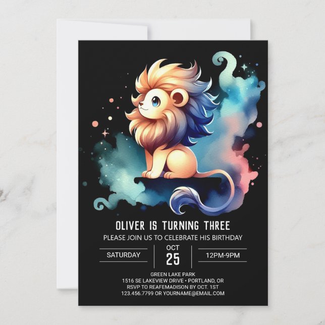 Invitación Cumpleaños del León Whimsical Moderno (Anverso)