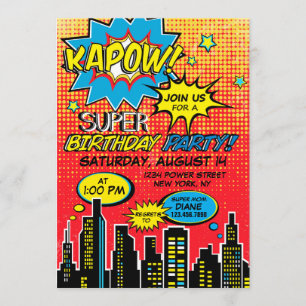 Invitación Cumpleaños del libro de historietas Super Hero
