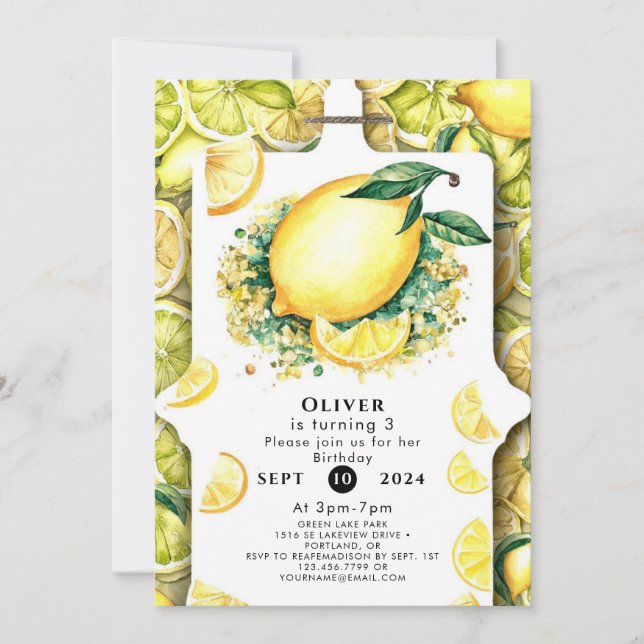 Invitación Cumpleaños del Limón Infantil (Anverso)