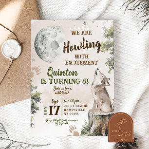 Invitación Cumpleaños del Lobo Aullador del Bosque Verde