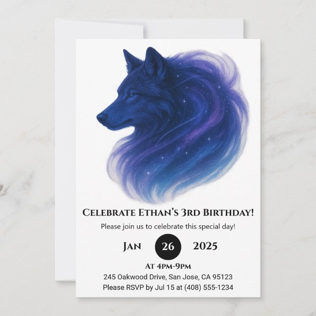 Invitación Cumpleaños del lobo azul celestial (Anverso)