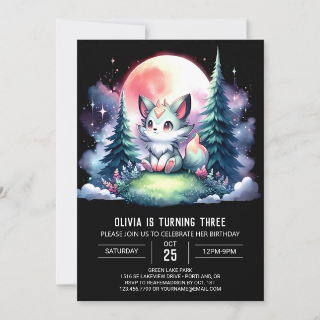 Invitación Cumpleaños del lobo caprichoso minimalista (Anverso)