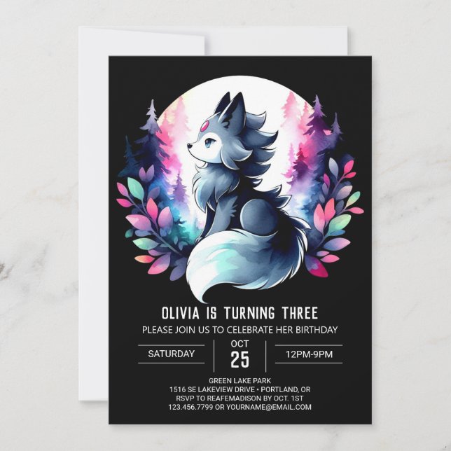Invitación Cumpleaños del lobo de la selva dulce (Anverso)