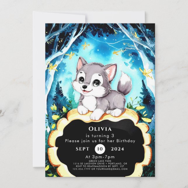 Invitación Cumpleaños del lobo de los niños simples (Anverso)