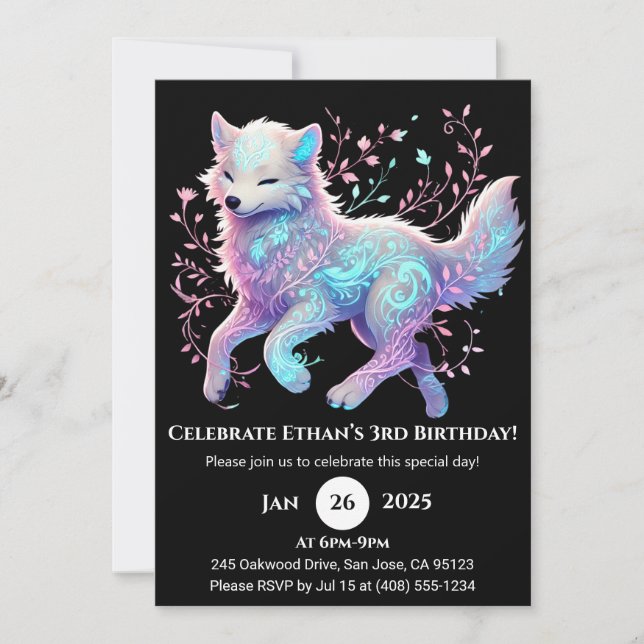 Invitación Cumpleaños del Lobo del Jardín Tranquilo (Anverso)