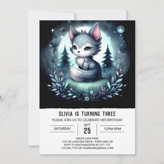 Invitación Cumpleaños del Lobo del Jungla Encantada (Anverso)