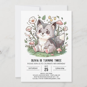 Invitación Cumpleaños del lobo digital colorido de bonito