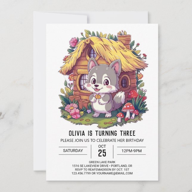 Invitación Cumpleaños del Lobo Digital Místico (Anverso)
