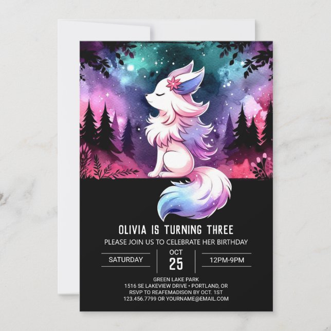 Invitación Cumpleaños del Lobo Digital Whimsical (Anverso)