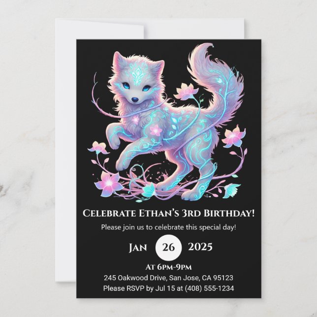 Invitación Cumpleaños del Lobo Espíritu Encantado (Anverso)