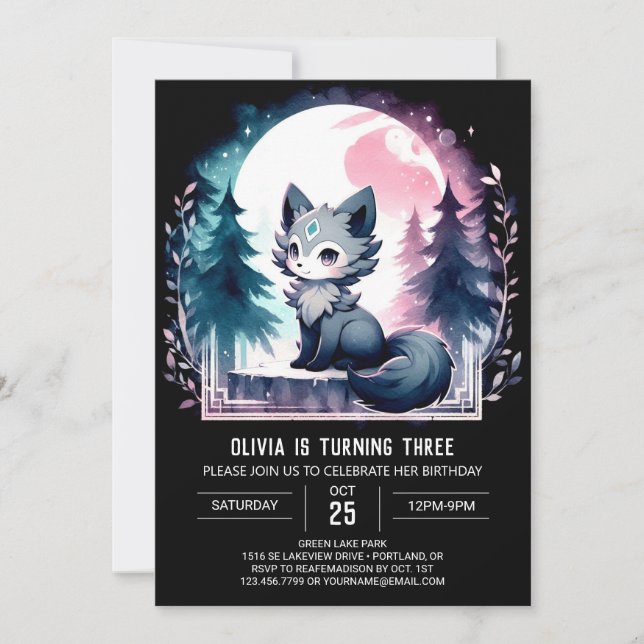 Invitación Cumpleaños del Lobo Fun Moderno (Anverso)