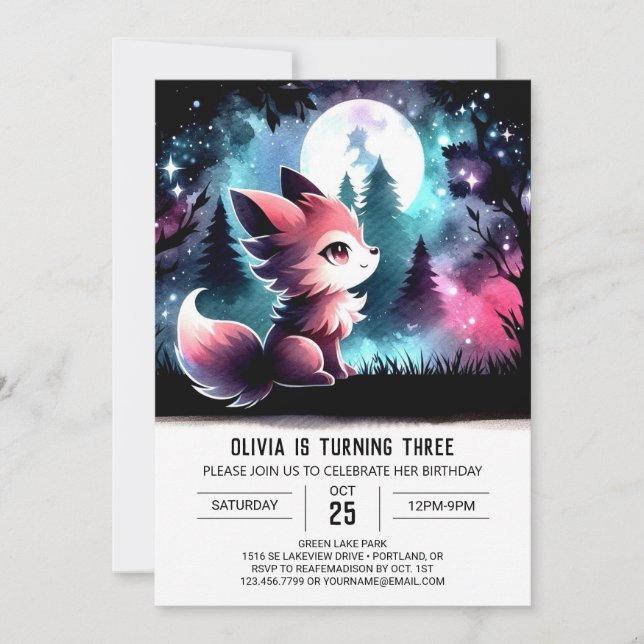Invitación Cumpleaños del lobo infantil mágico (Anverso)