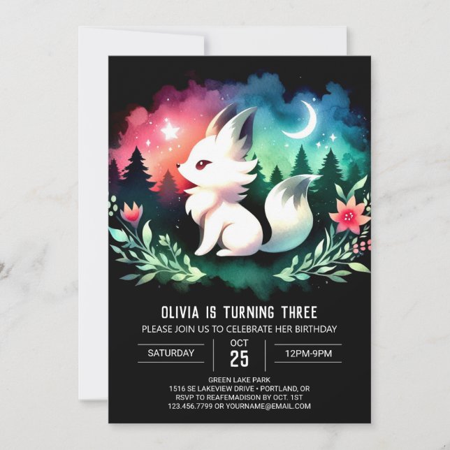 Invitación Cumpleaños del Lobo Simple Forest (Anverso)