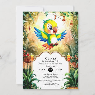 Invitación Cumpleaños del loro de la jungla mágica