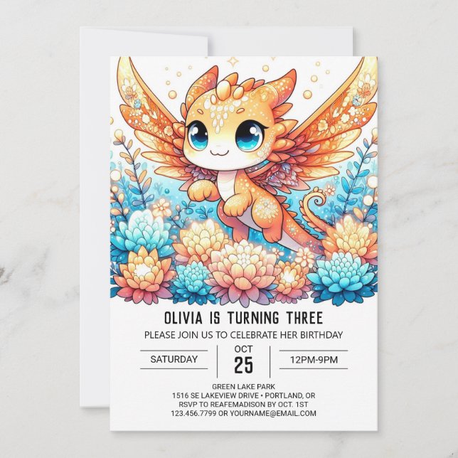 Invitación Cumpleaños del Majestic Boho Dragon (Anverso)