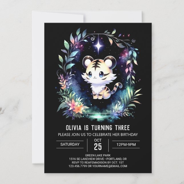 Invitación Cumpleaños del Majestic Boho Tiger (Anverso)