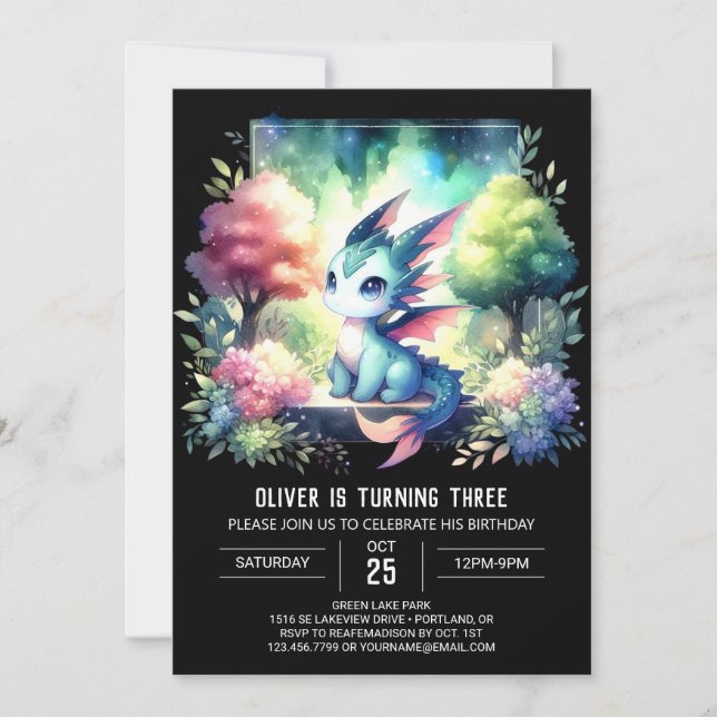 Invitación Cumpleaños del Majestic Pastel Dragon (Anverso)