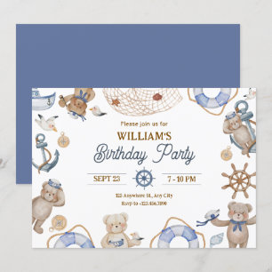 Invitación cumpleaños del marinero Blue Cute