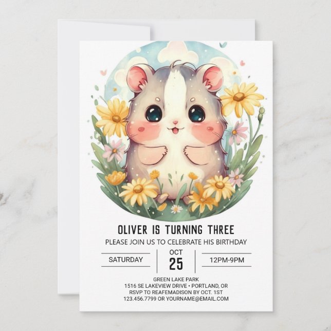Invitación Cumpleaños del Mascota Hamster (Anverso)