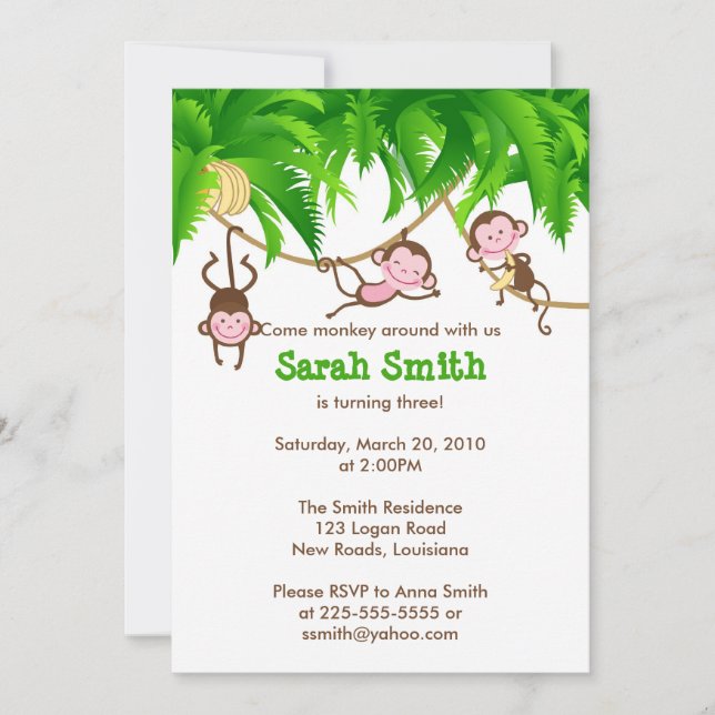 Invitación Cumpleaños del mono (Anverso)