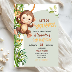 Invitación Cumpleaños del mono de la sabana verde Vamos a las