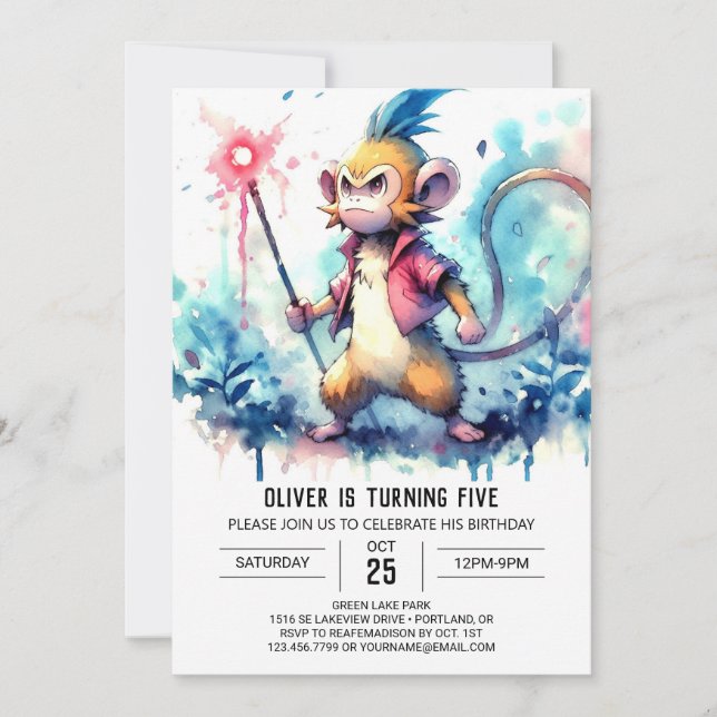 Invitación Cumpleaños del mono de Moda digital (Anverso)