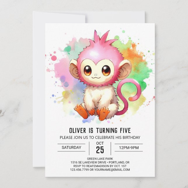 Invitación Cumpleaños del mono de Moda digital (Anverso)