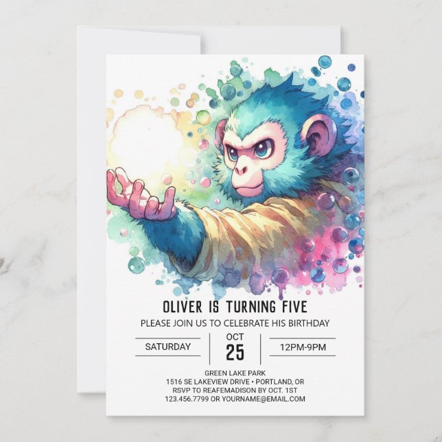 Invitación Cumpleaños del mono de Moda digital (Anverso)