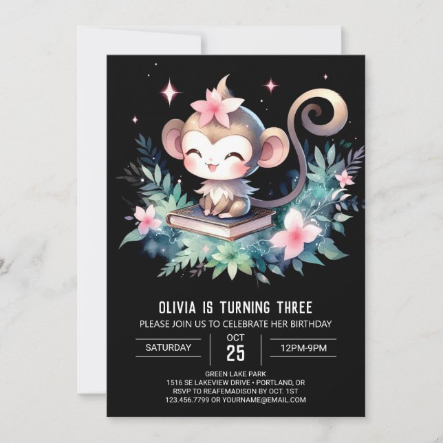 Invitación Cumpleaños del mono digital (Anverso)