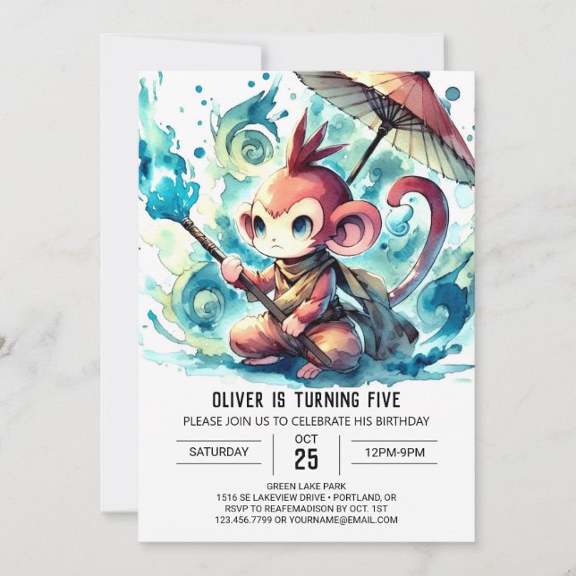 Invitación Cumpleaños del mono editable de moda (Anverso)