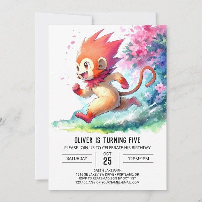 Invitación Cumpleaños del mono editable Woodland (Anverso)