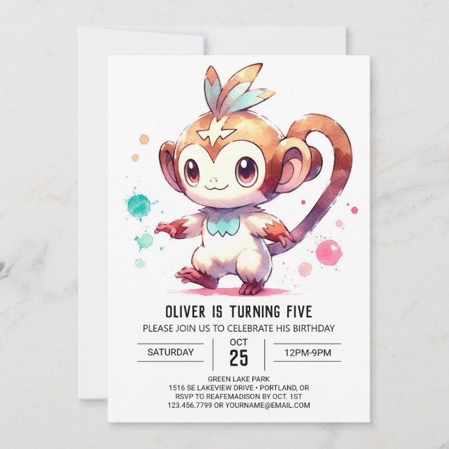 Invitación Cumpleaños del mono editable Woodland (Anverso)