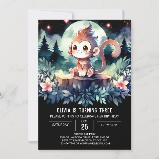 Invitación Cumpleaños del mono encantado (Anverso)