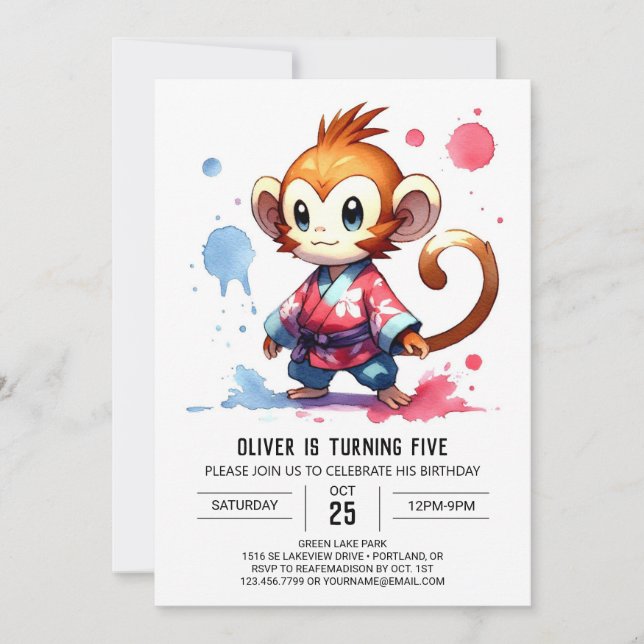 Invitación Cumpleaños del mono feliz impresable (Anverso)