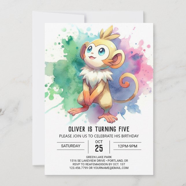 Invitación Cumpleaños del mono grabable Pastel (Anverso)