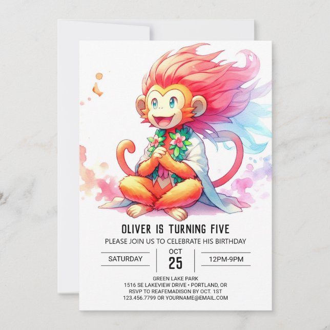 Invitación Cumpleaños del mono grabable Pastel (Anverso)