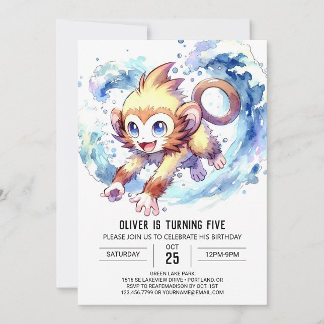 Invitación Cumpleaños del Mono Infantil (Anverso)