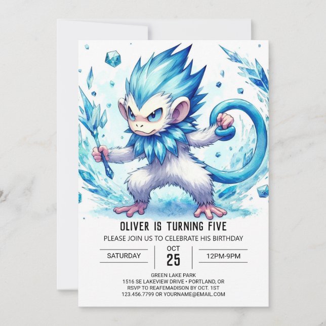 Invitación Cumpleaños del mono Pastel (Anverso)