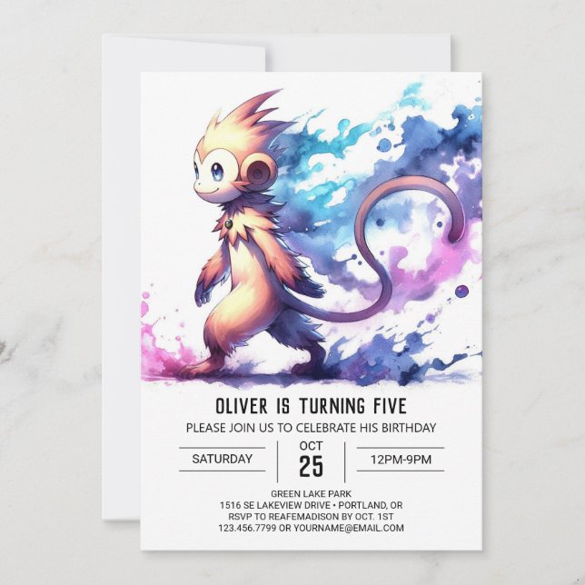 Invitación Cumpleaños del mono suntuoso digital (Anverso)