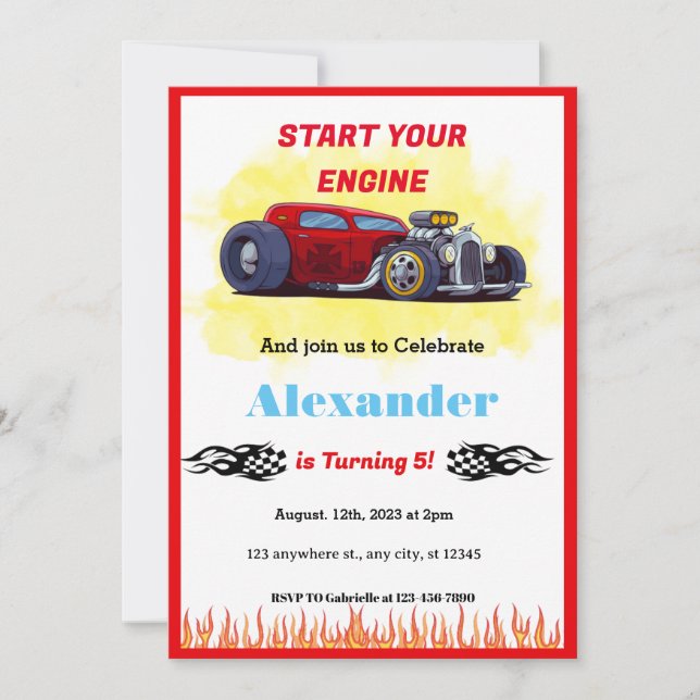 Invitación Cumpleaños del Monster Red Race Car (Anverso)
